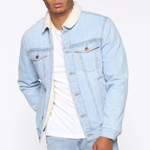 Fashion Nova Other - Fashion Nova Men’s Light Wash Sherpa Lined Denim Jacket Size Large